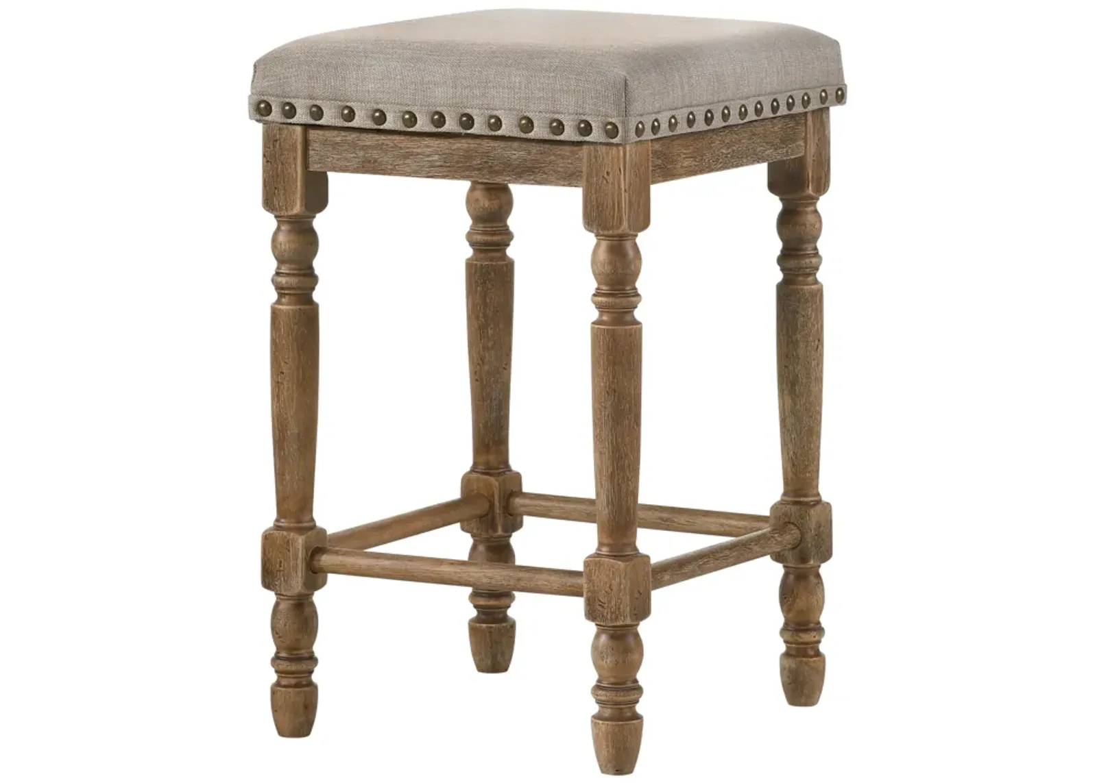 Farsiris Counter Height Stool, Beige Fabric & Weathered Oak Finish