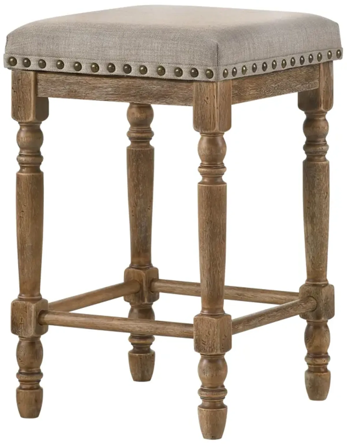 Farsiris Counter Height Stool, Beige Fabric & Weathered Oak Finish