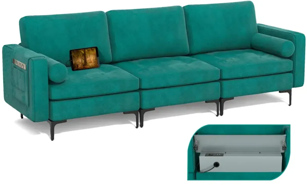 L-Shaped Sectional Sofa Couch with 3 Seats and Built-in USB Port for Convenient Charging