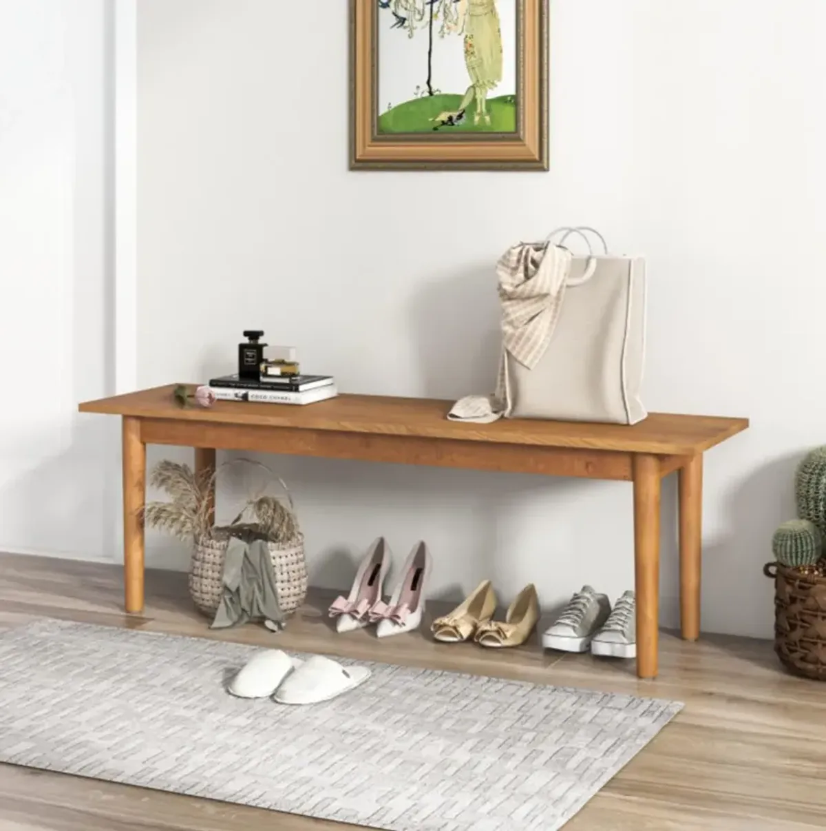 Hivvago Solid Wood Dining Bench Entryway Bench with Rubber Wood Legs