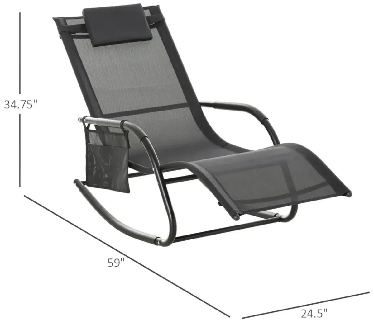 Black Outdoor Rocker: Patio Recliner Chair with Detachable Pillow