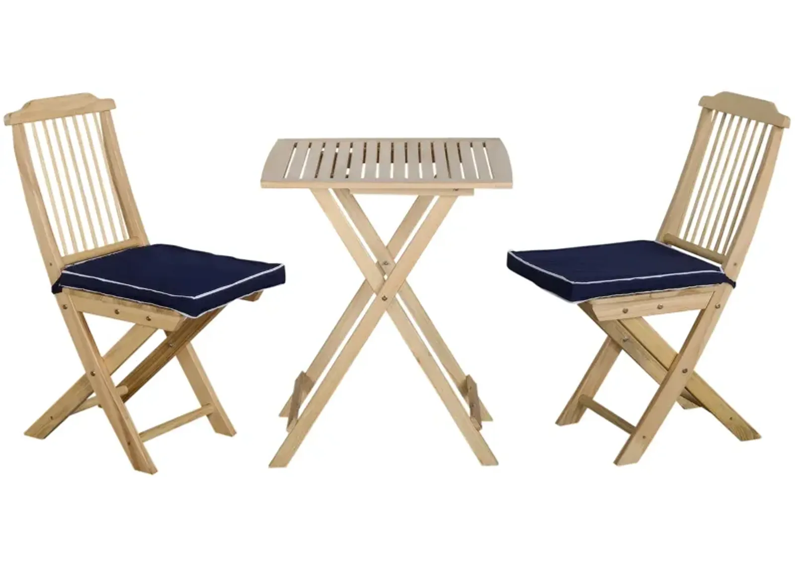 Natural Wood Bistro: 3-Piece Folding Set with Cushions for Patio