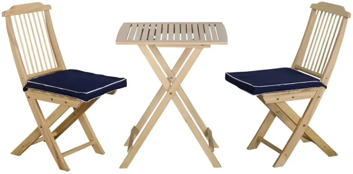 Natural Wood Bistro: 3-Piece Folding Set with Cushions for Patio