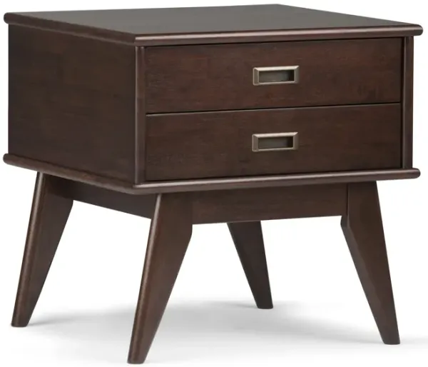 Draper SOLID HARDWOOD 22 inch Wide Rectangle Mid Century Modern End Side Table in Medium Auburn Brown