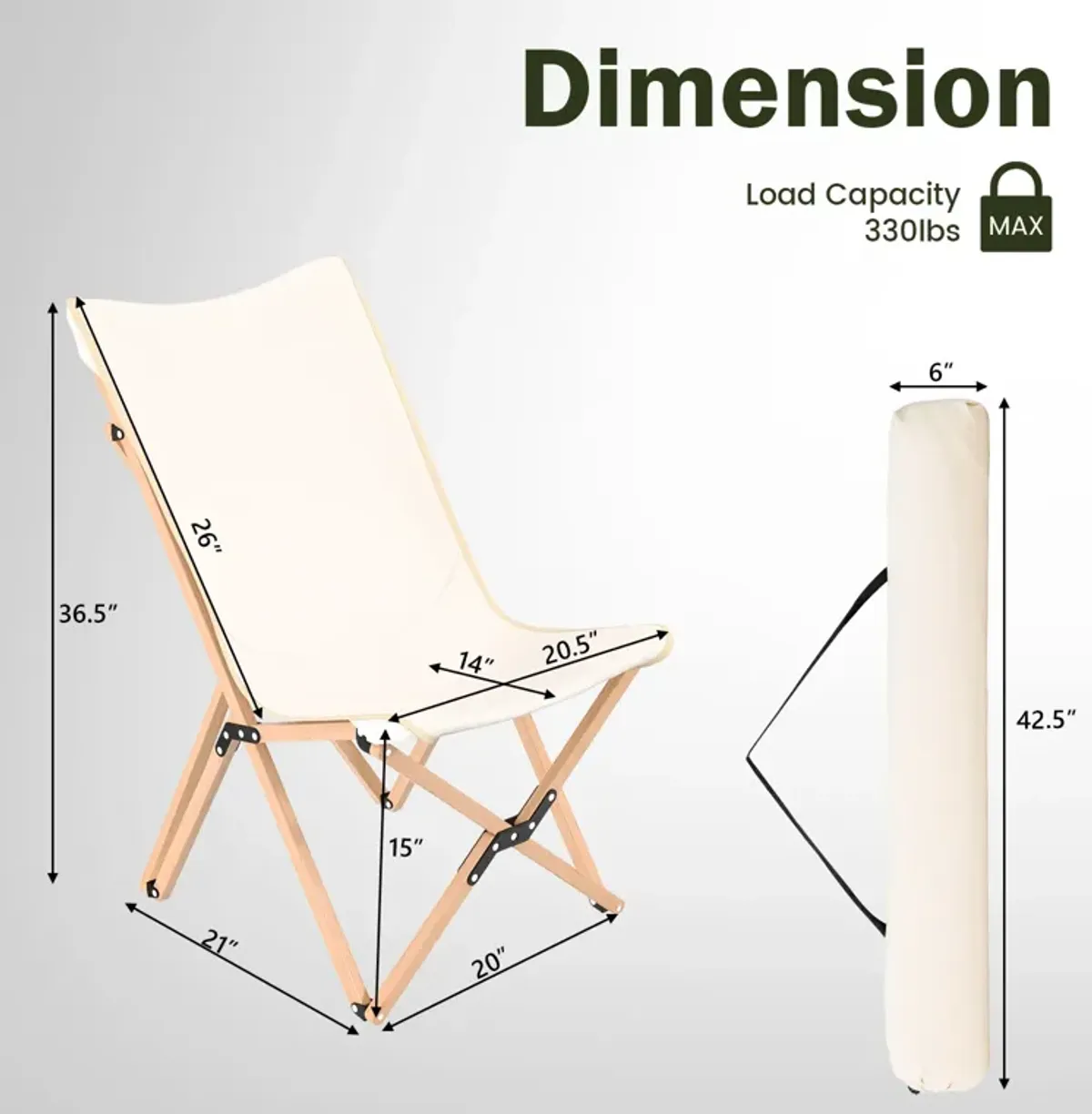 Set of 2 Bamboo Dorm Chair with Storage Pocket for Camping and Fishing-Beige