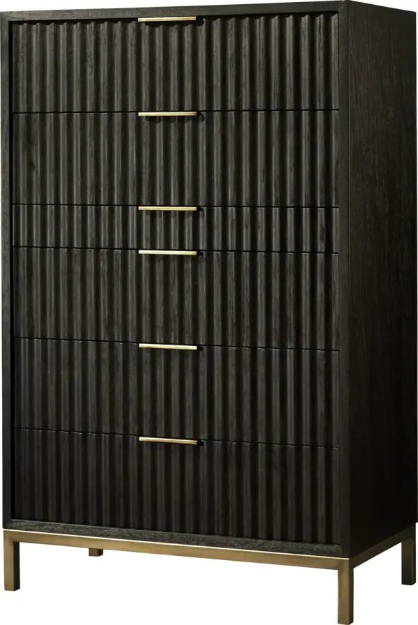 Kentfield Solid Wood Six Drawer Chest in Black Drifted Oak