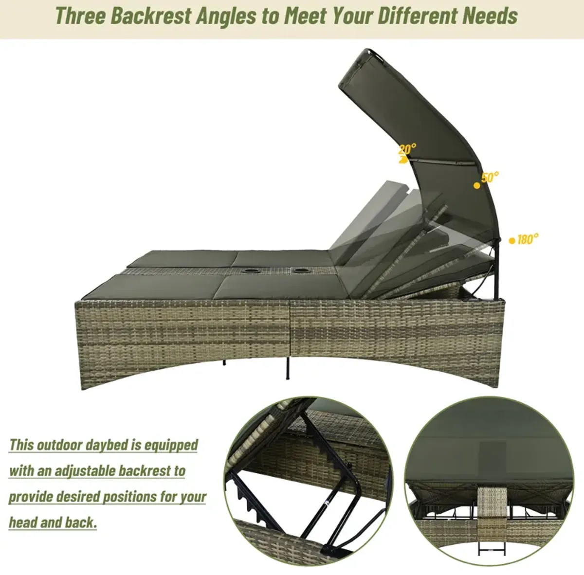 Merax Patio Outdoor Daybed Bed with Shelter Roof