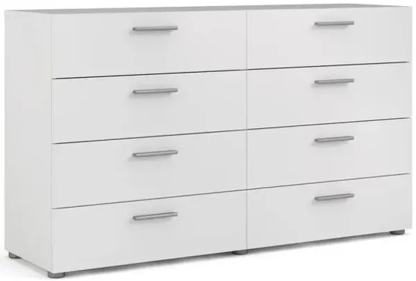 FurniFact Sleek White Double Dresser with Eight Spacious Drawers for Bedroom Storage