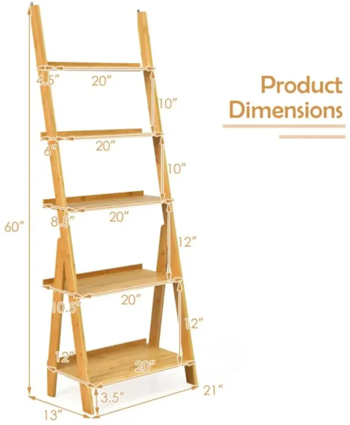 Hivvago 5-Tier Bamboo Ladder Shelf for Home Use