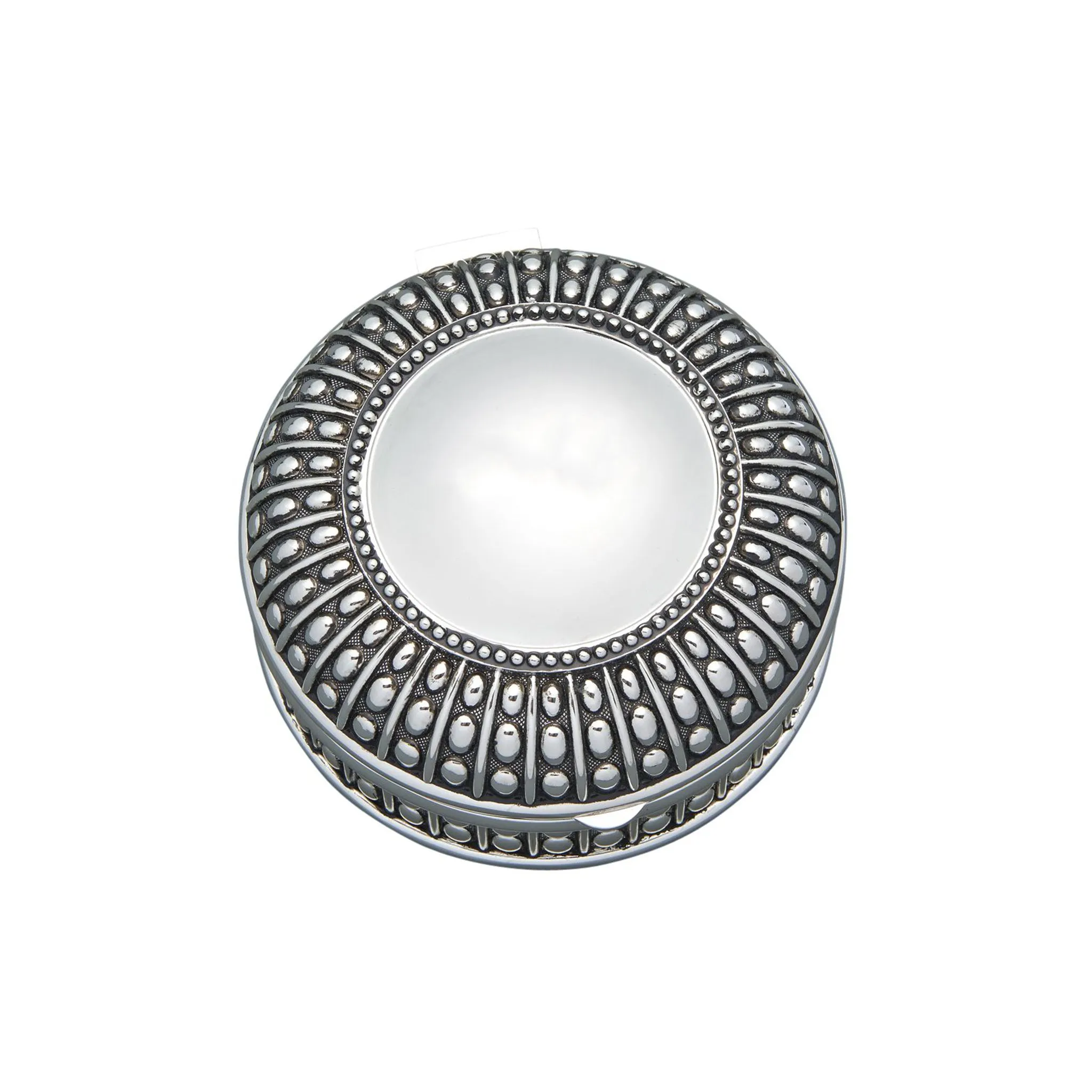 4.5" Silverplated Round Antique-Style Box with Beaded Detail