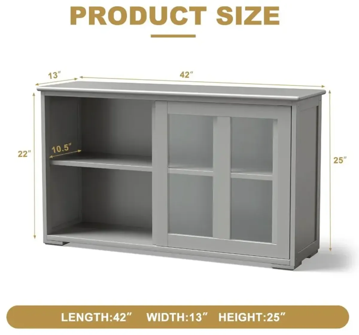 Kitchen Storage Cabinet with Glass Sliding Door