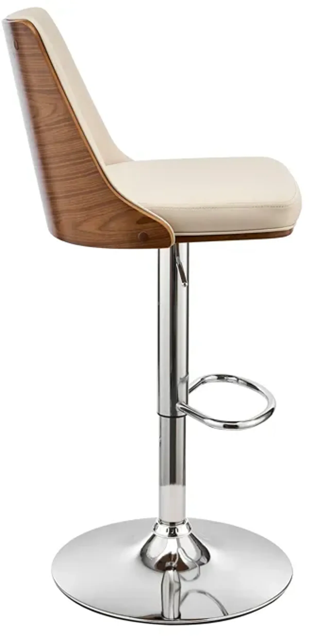 Jacob Adjustable Swivel Black Faux Leather and Walnut Wood Stool with Chrome Base