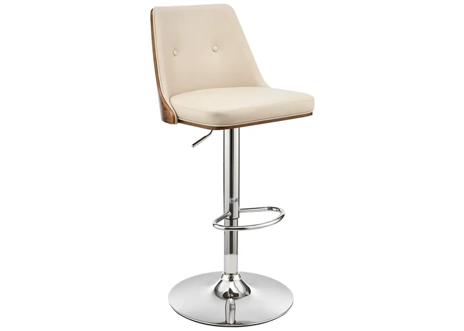 Jacob Adjustable Swivel Black Faux Leather and Walnut Wood Stool with Chrome Base