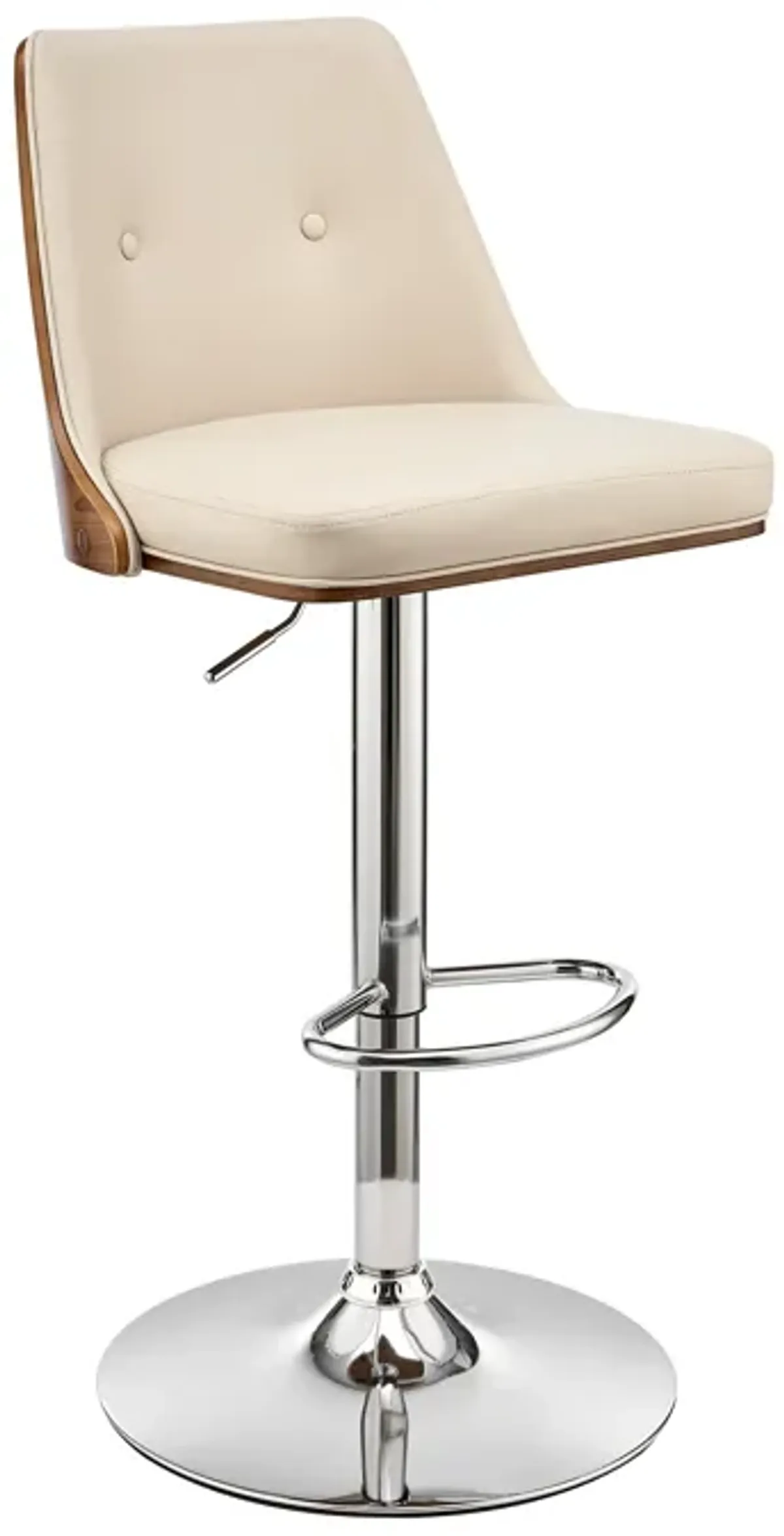 Jacob Adjustable Swivel Black Faux Leather and Walnut Wood Stool with Chrome Base