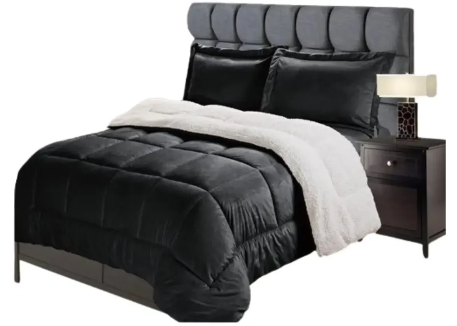 Hivvago King Size 3 Piece Ultra Soft Sherpa Wrinkle Resistant Comforter Set in Black