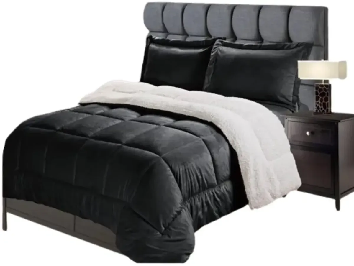 Hivvago King Size 3 Piece Ultra Soft Sherpa Wrinkle Resistant Comforter Set in Black