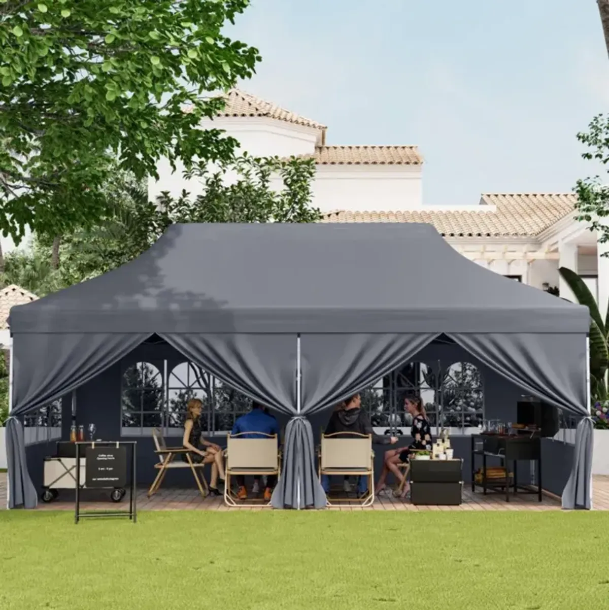 Hivvago 10 x 20 Feet Pop up Canopy with 6 Sidewalls Windows and Carrying Bag