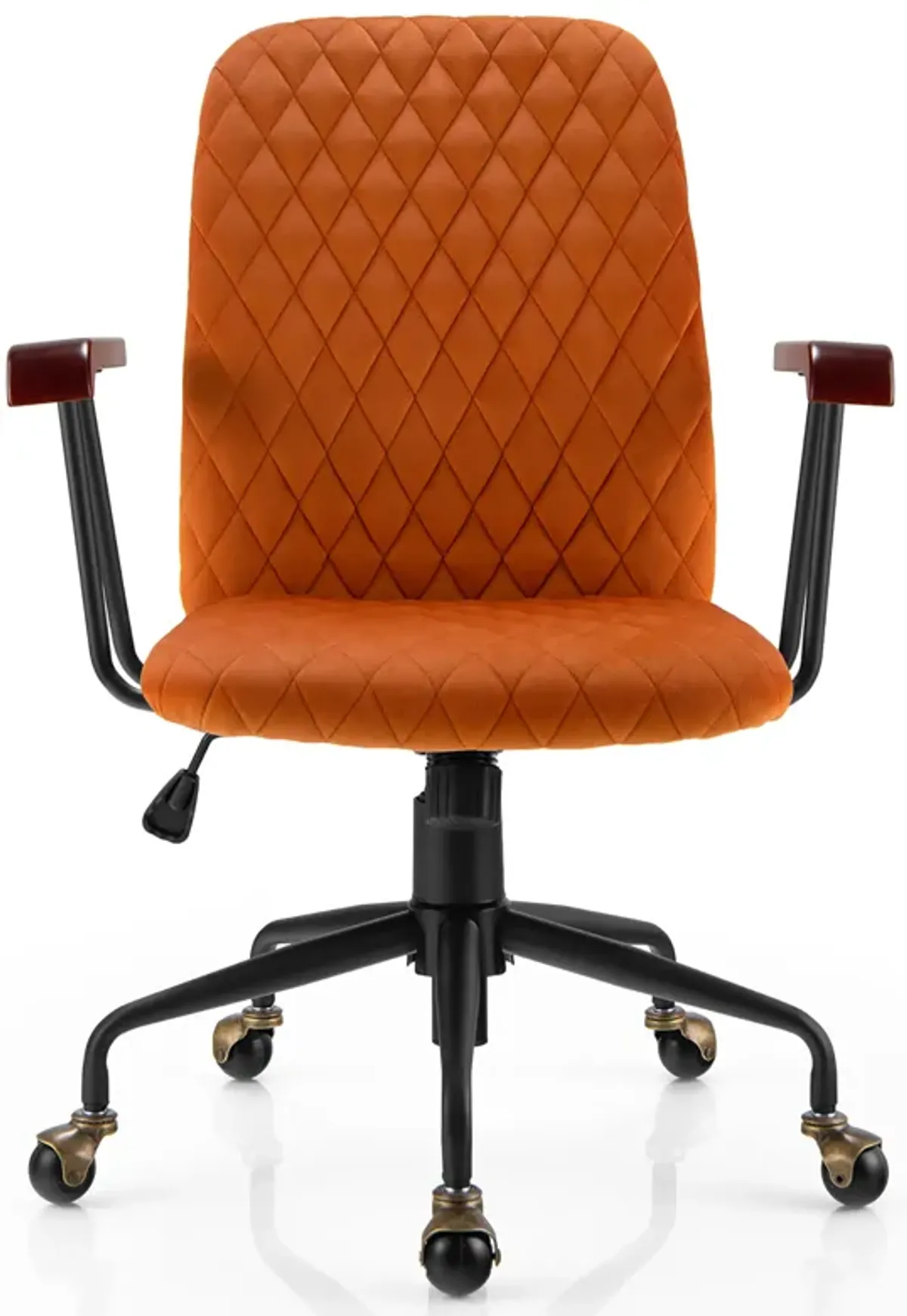 Costway Velvet Home Office Chair Swivel Adjustable Task Chair w/ Wooden Armrest Orange