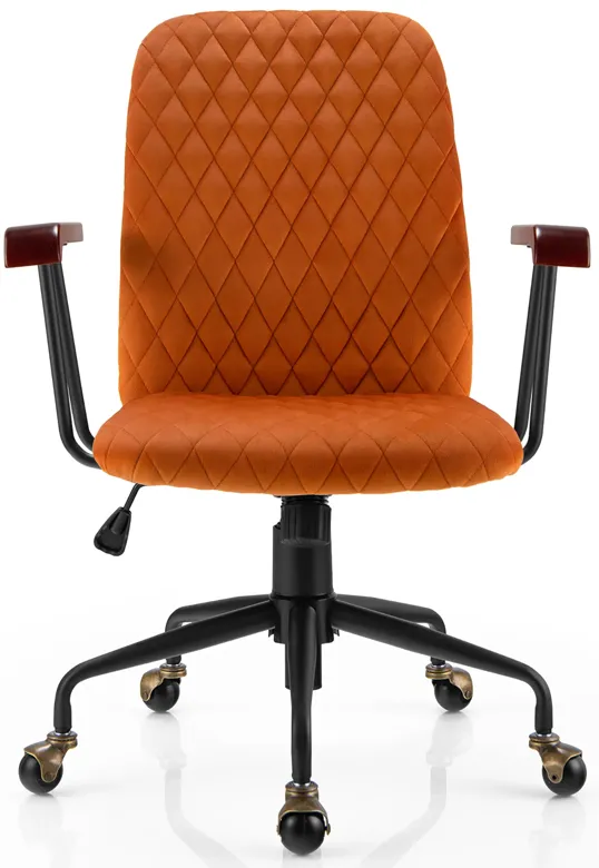 Costway Velvet Home Office Chair Swivel Adjustable Task Chair w/ Wooden Armrest Orange