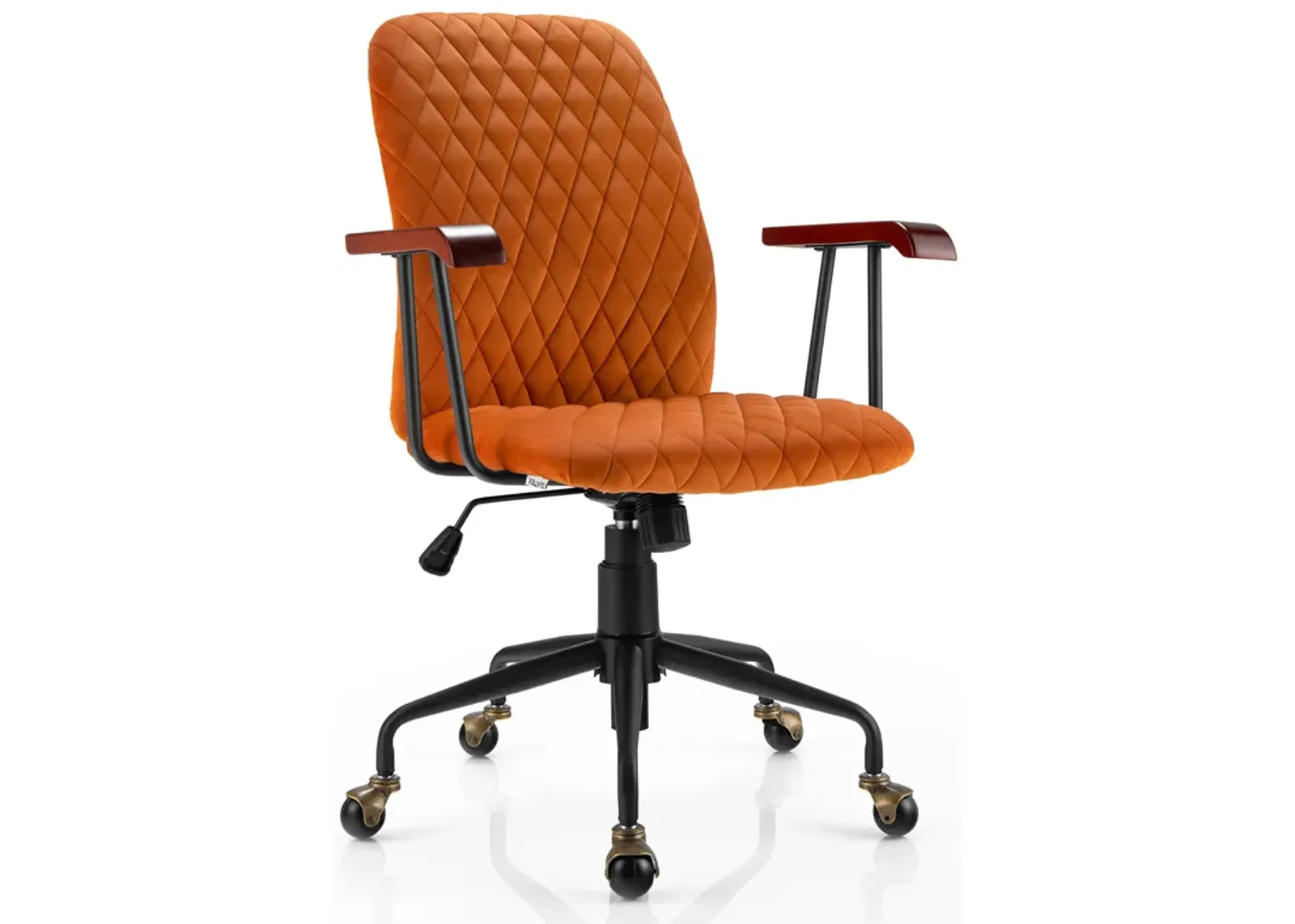 Costway Velvet Home Office Chair Swivel Adjustable Task Chair w/ Wooden Armrest Orange