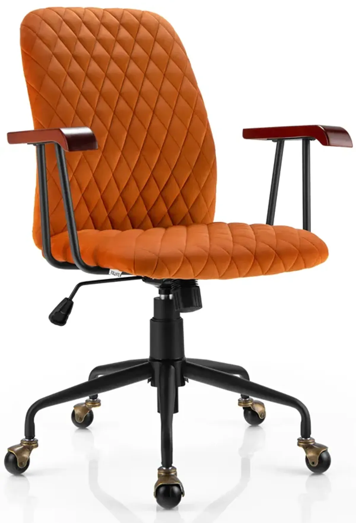 Costway Velvet Home Office Chair Swivel Adjustable Task Chair w/ Wooden Armrest Orange