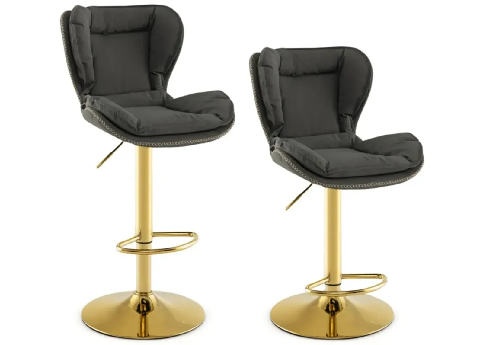 Hivvago Set of 2 Swivel Bar Stools PU Leather Bar Chairs with Footrest and Curved Backrest