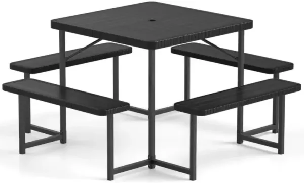 Hivvago Outdoor Square Picnic Table Bench Set for 4-8 People with Umbrella Hole