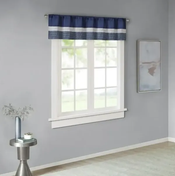 Belen Kox Navy Pintuck Striped Window Valance, Belen Kox