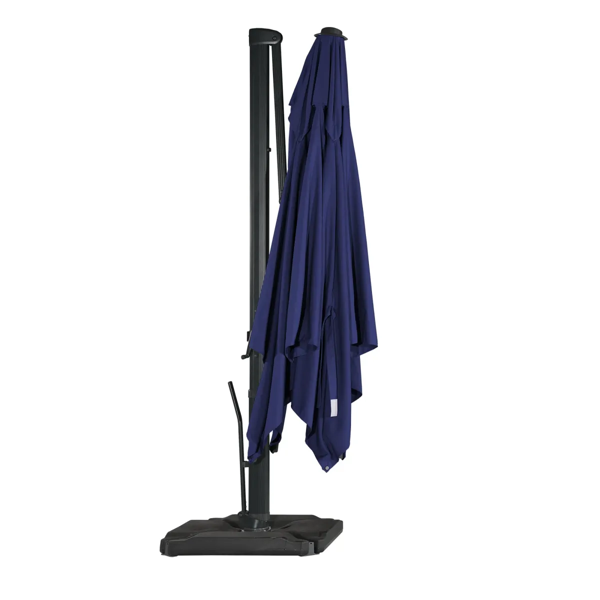 10 ft. 360° Rotation Square Cantilever Patio Umbrella with Base and LED Light in Navy Blue