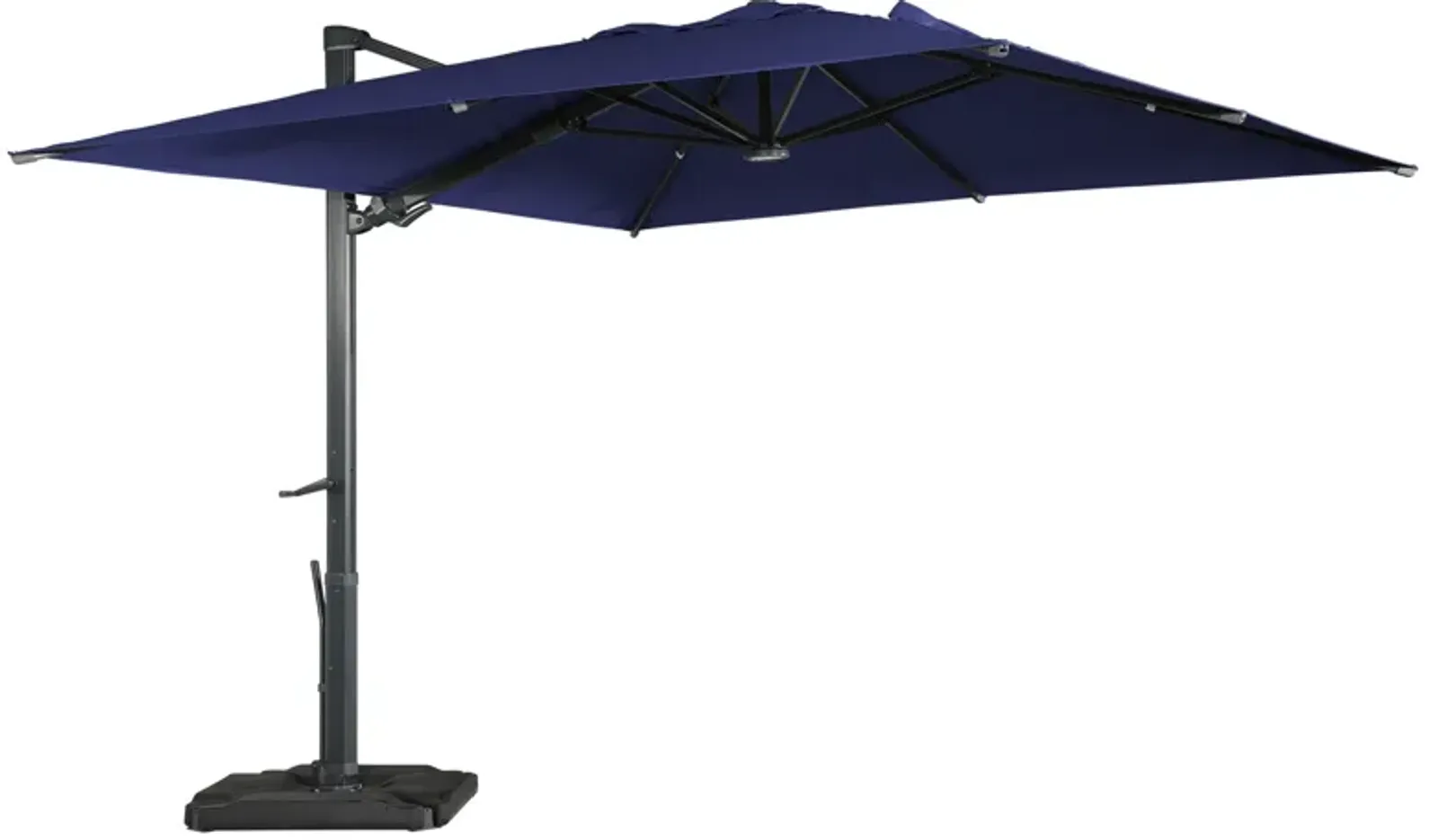 10 ft. 360° Rotation Square Cantilever Patio Umbrella with Base and LED Light in Navy Blue