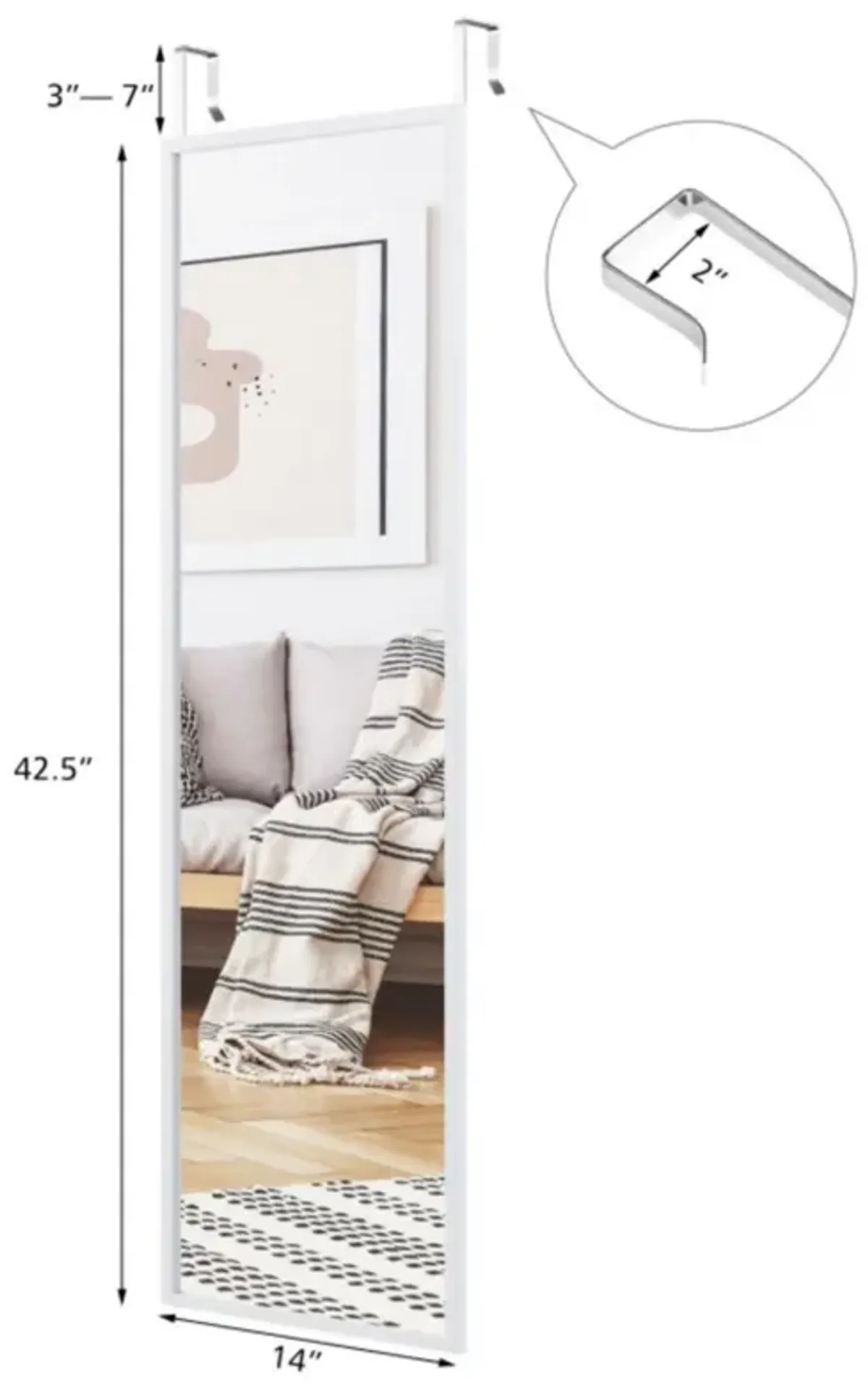 Hivvago Full Length Metal Door Mirror with Adjustable Hook