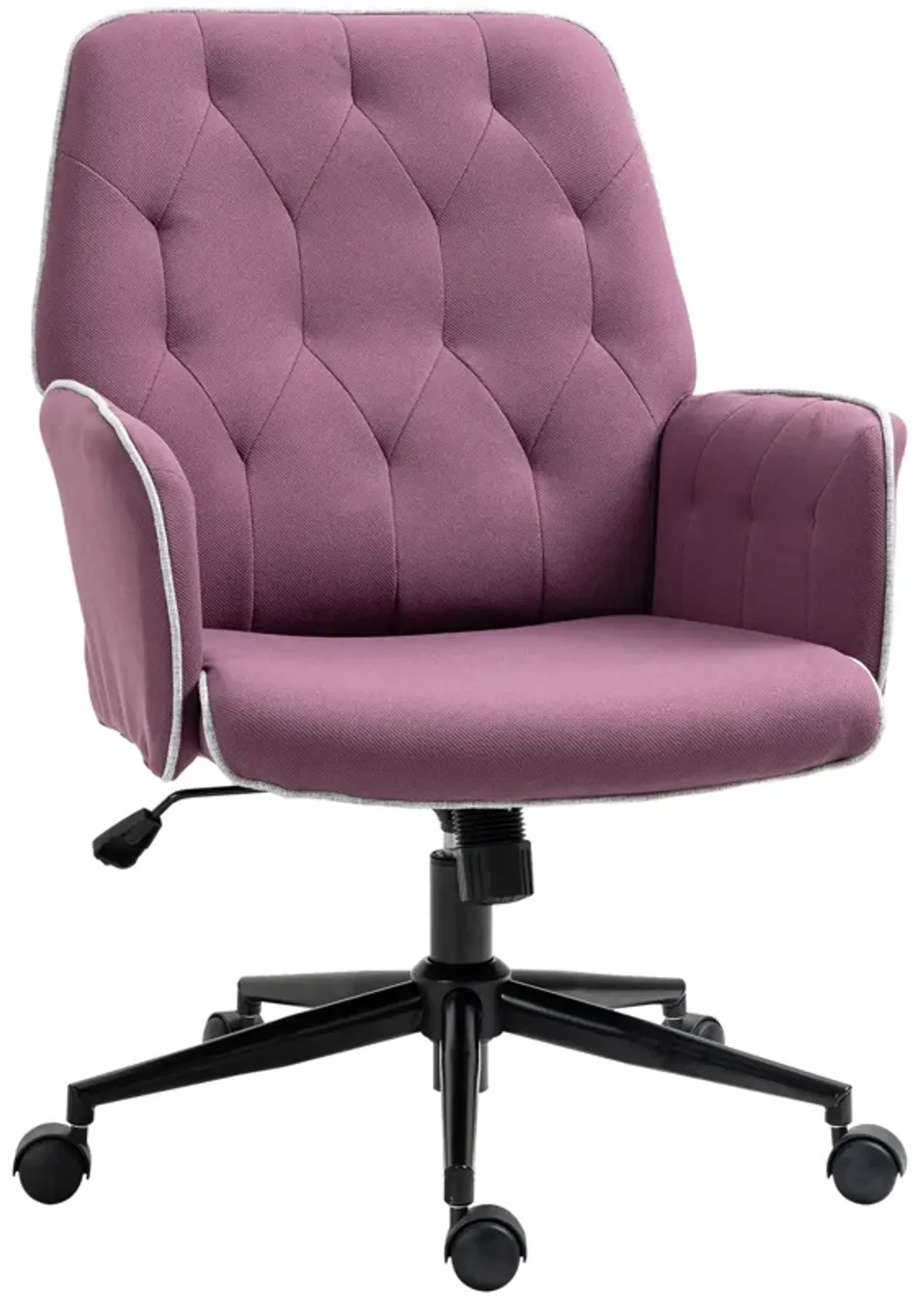 Purple Office Chic: Spandex Tufted Swivel Desk Chair with Padded Arms