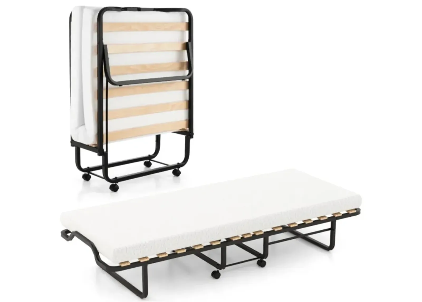 Hivvago Twin Size Folding Bed with Foam Mattress and Lockable Wheels