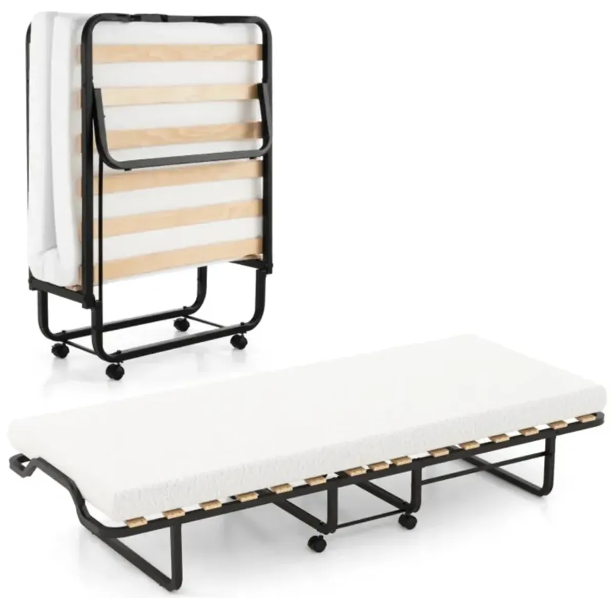 Hivvago Twin Size Folding Bed with Foam Mattress and Lockable Wheels