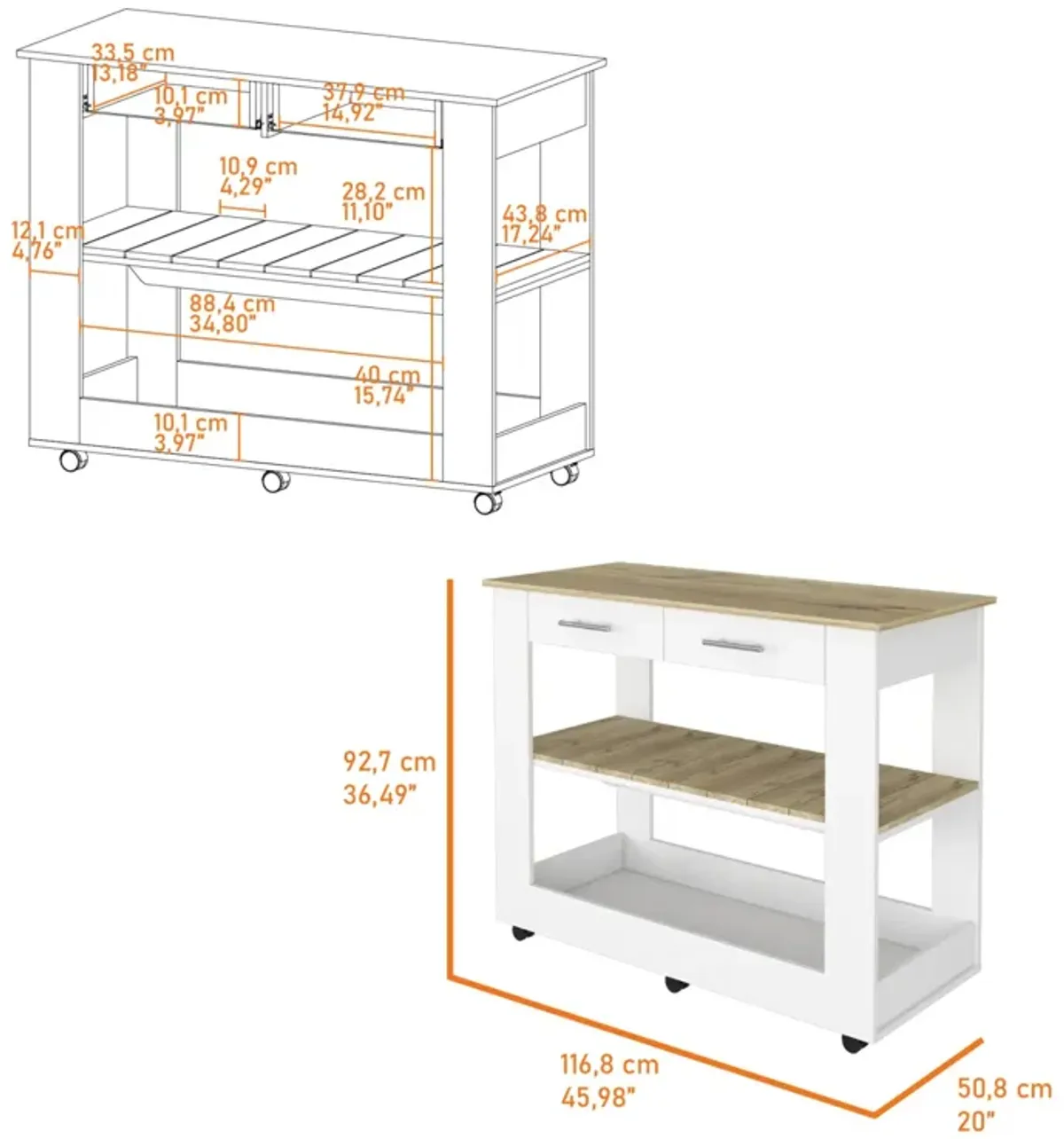 Rockaway 2-Drawer 2-Shelf Kitchen Island White And Light Oak