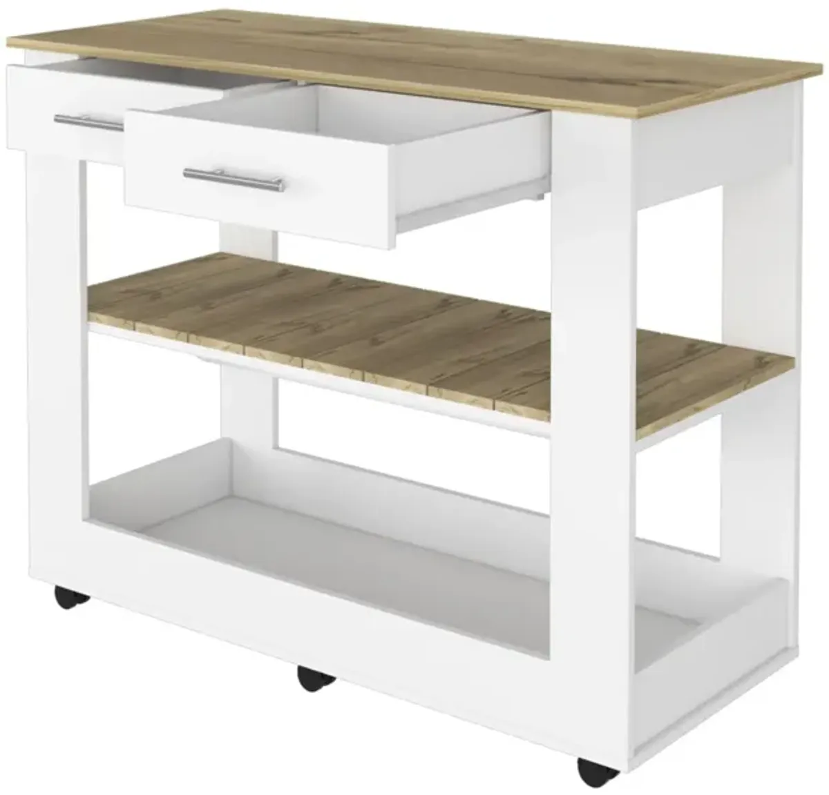 Rockaway 2-Drawer 2-Shelf Kitchen Island White And Light Oak