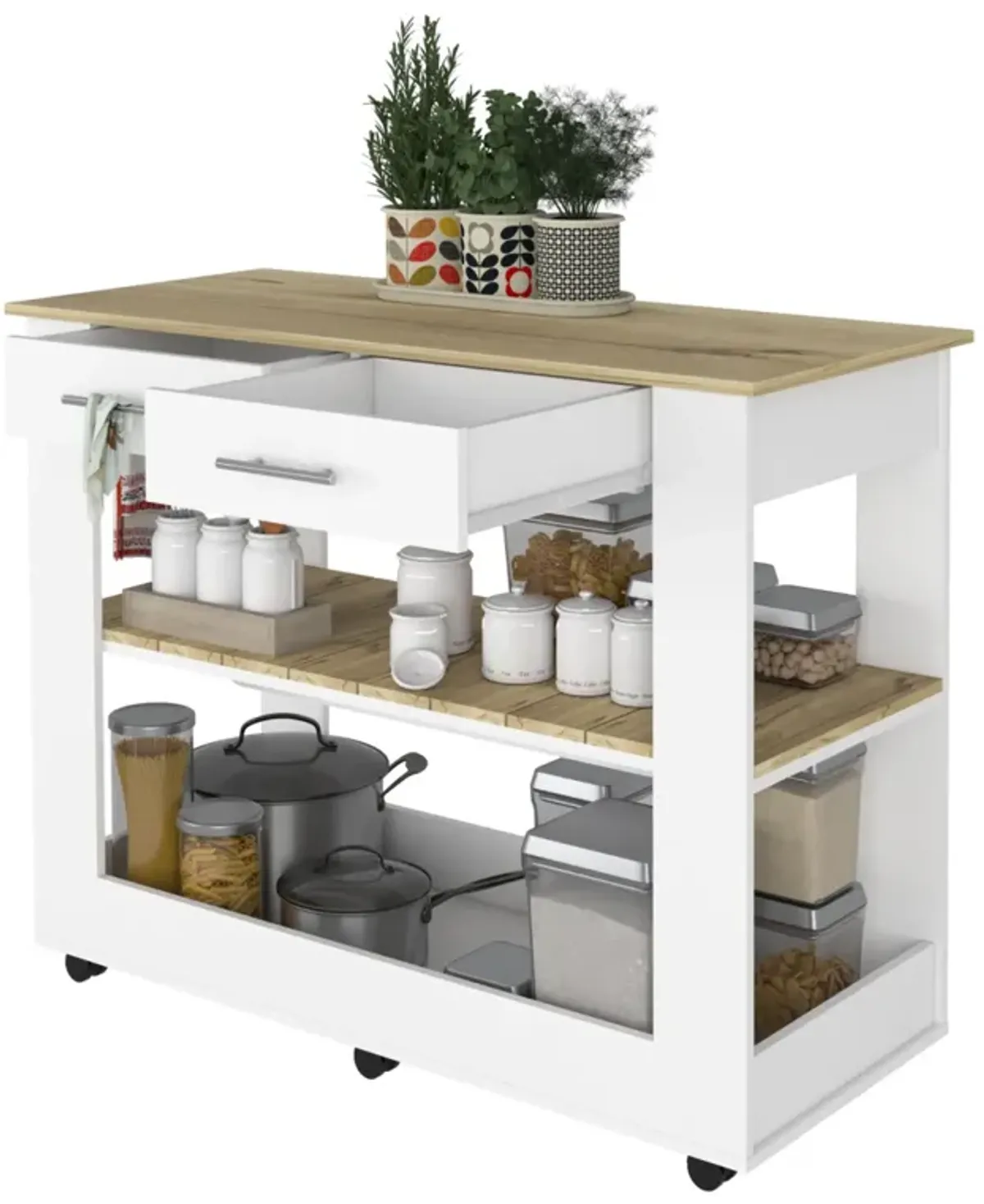 Rockaway 2-Drawer 2-Shelf Kitchen Island White And Light Oak