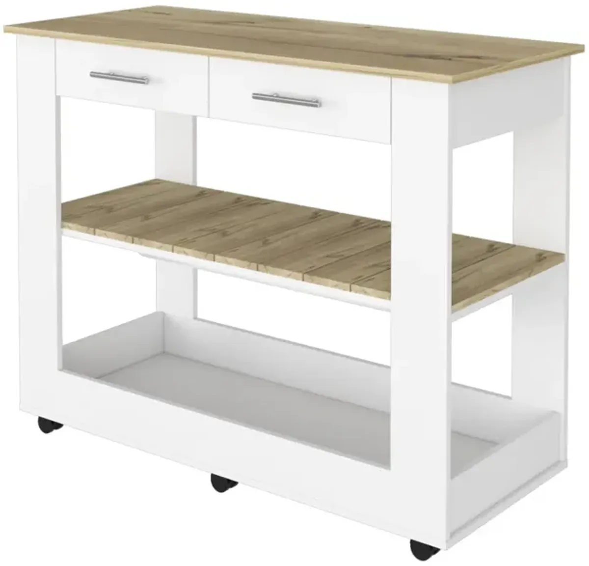 Rockaway 2-Drawer 2-Shelf Kitchen Island White And Light Oak