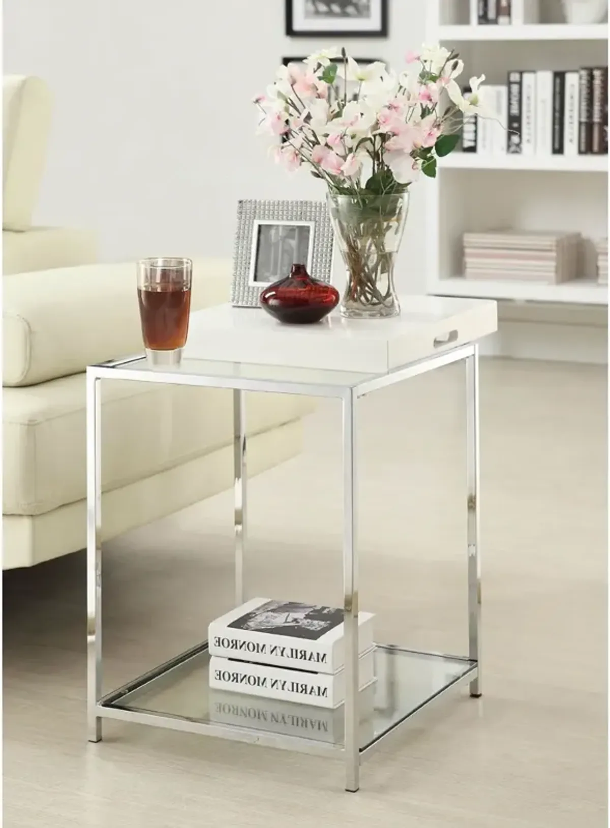 Hivvago Modern Classic Metal End Table with White Removable Tray