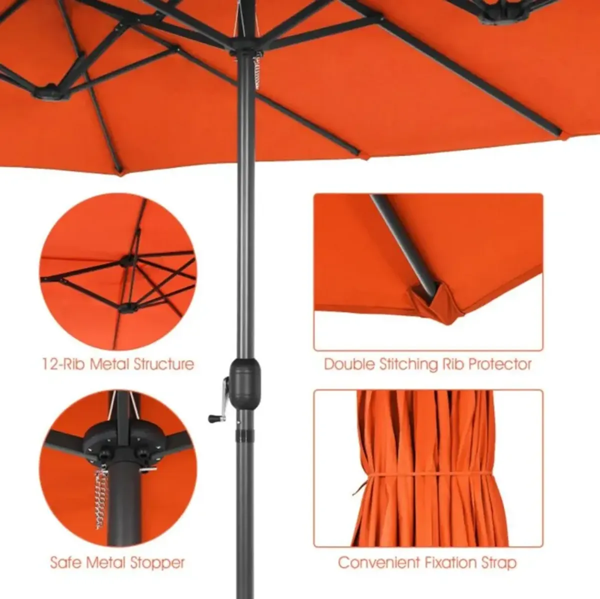 Hivvago 15 Feet Patio Double-Sided Umbrella with Hand-Crank System