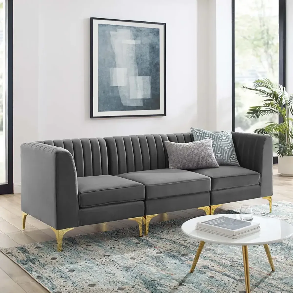 Triumph Channel Tufted Performance Velvet 3-Seater Sofa