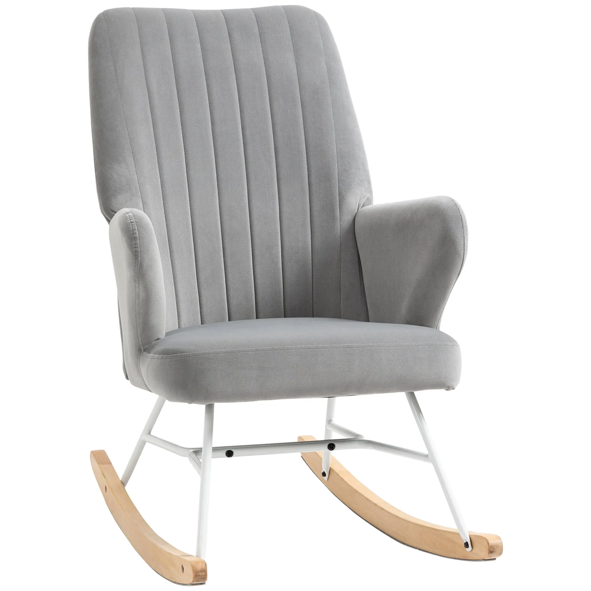 Accent Rocking Chairs, Upholstered Nursery Glider Rocker, Modern Armchair, Wingback Chair for Living Room and Bedroom, Grey