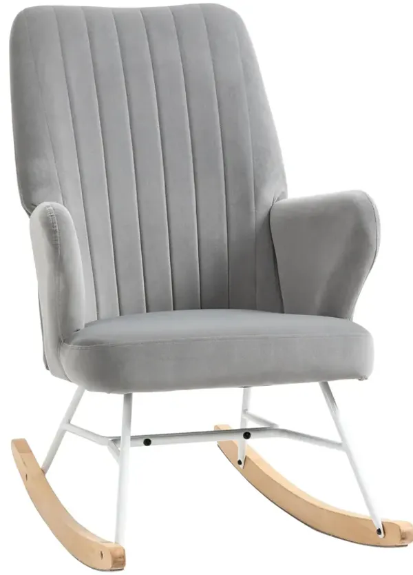 Grey Nursery Seater: Modern Wingback Rocking Accent Chair