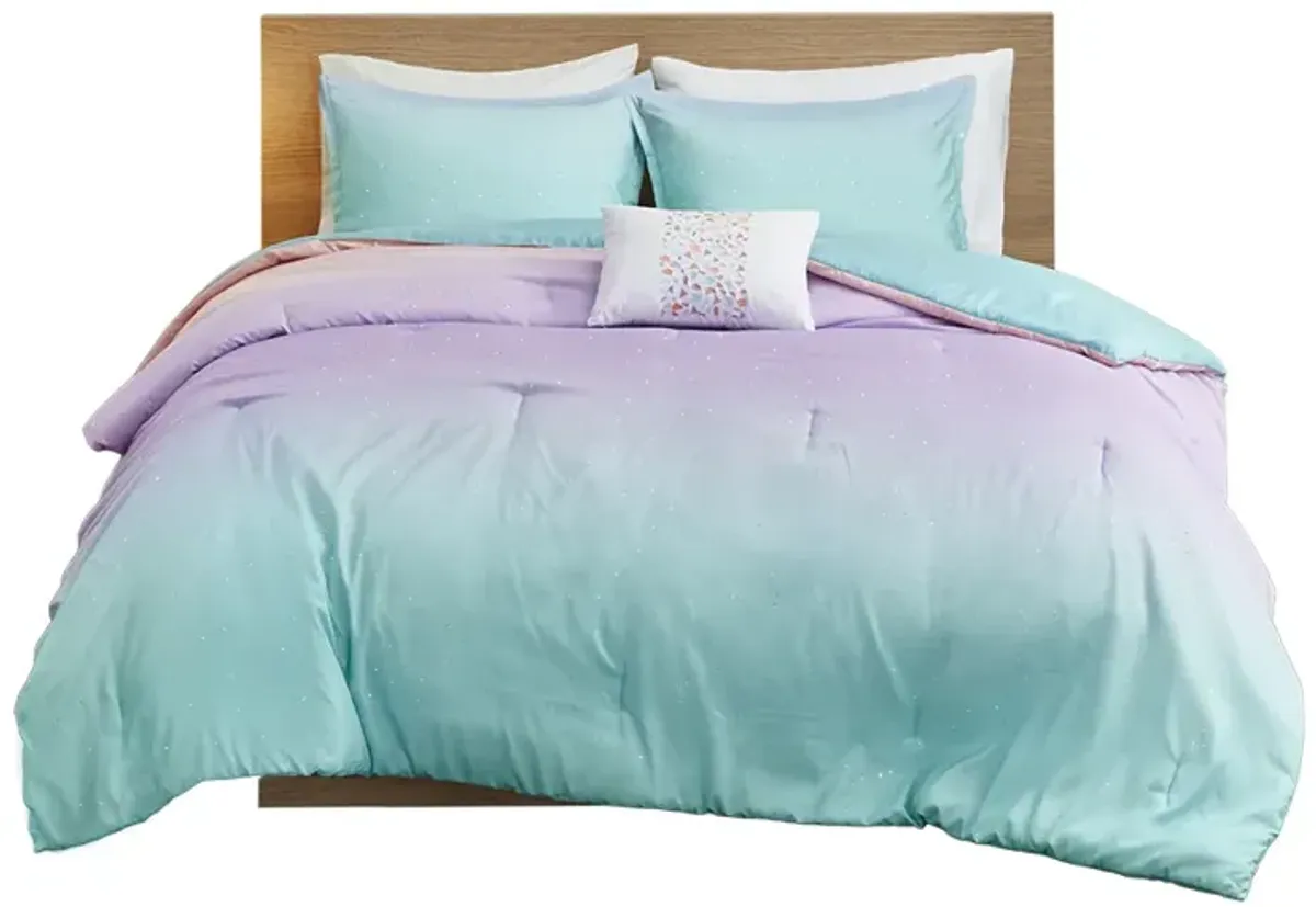 Gracie Mills Dagny Modern Ombre Metallic Glitter Reversible Comforter Set