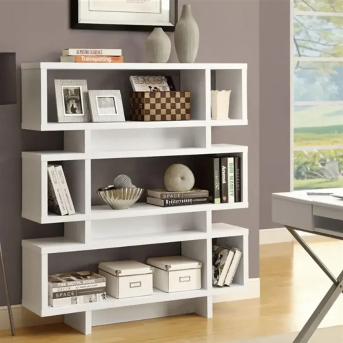 Hivvago White Modern Bookcase Bookshelf for Living Room Office or Bedroom