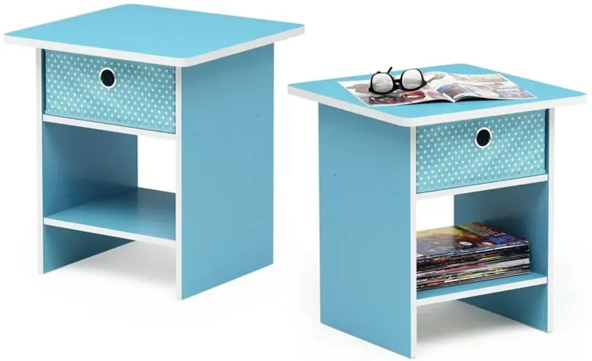 Furinno End Table/ Night Stand Storage Shelf with Bin Drawer, Light Blue/Light Blue, Set of 2