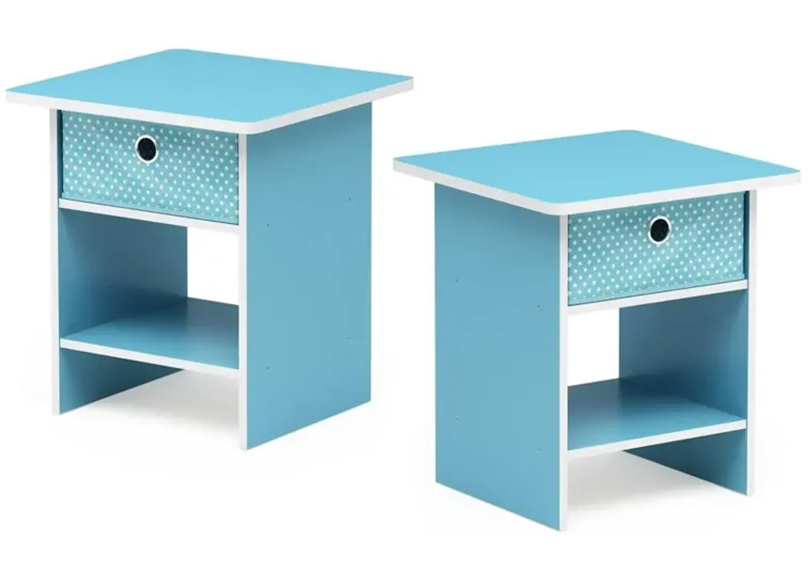 Furinno End Table/ Night Stand Storage Shelf with Bin Drawer, Light Blue/Light Blue, Set of 2