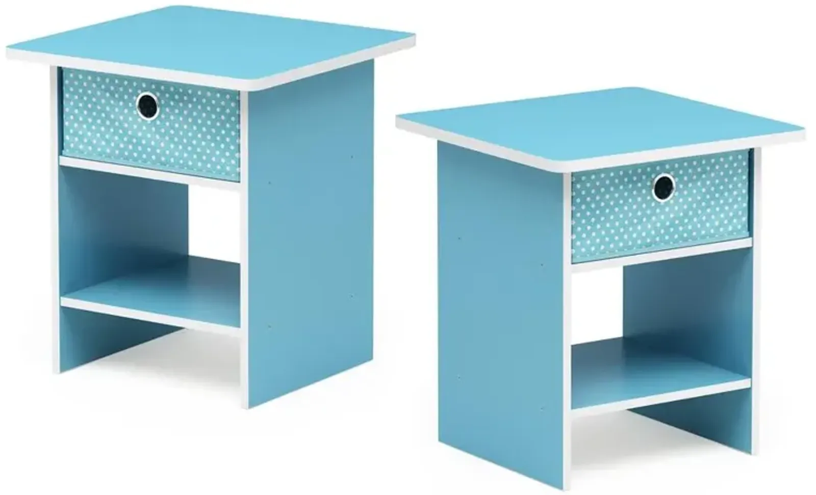 Furinno End Table/ Night Stand Storage Shelf with Bin Drawer, Light Blue/Light Blue, Set of 2