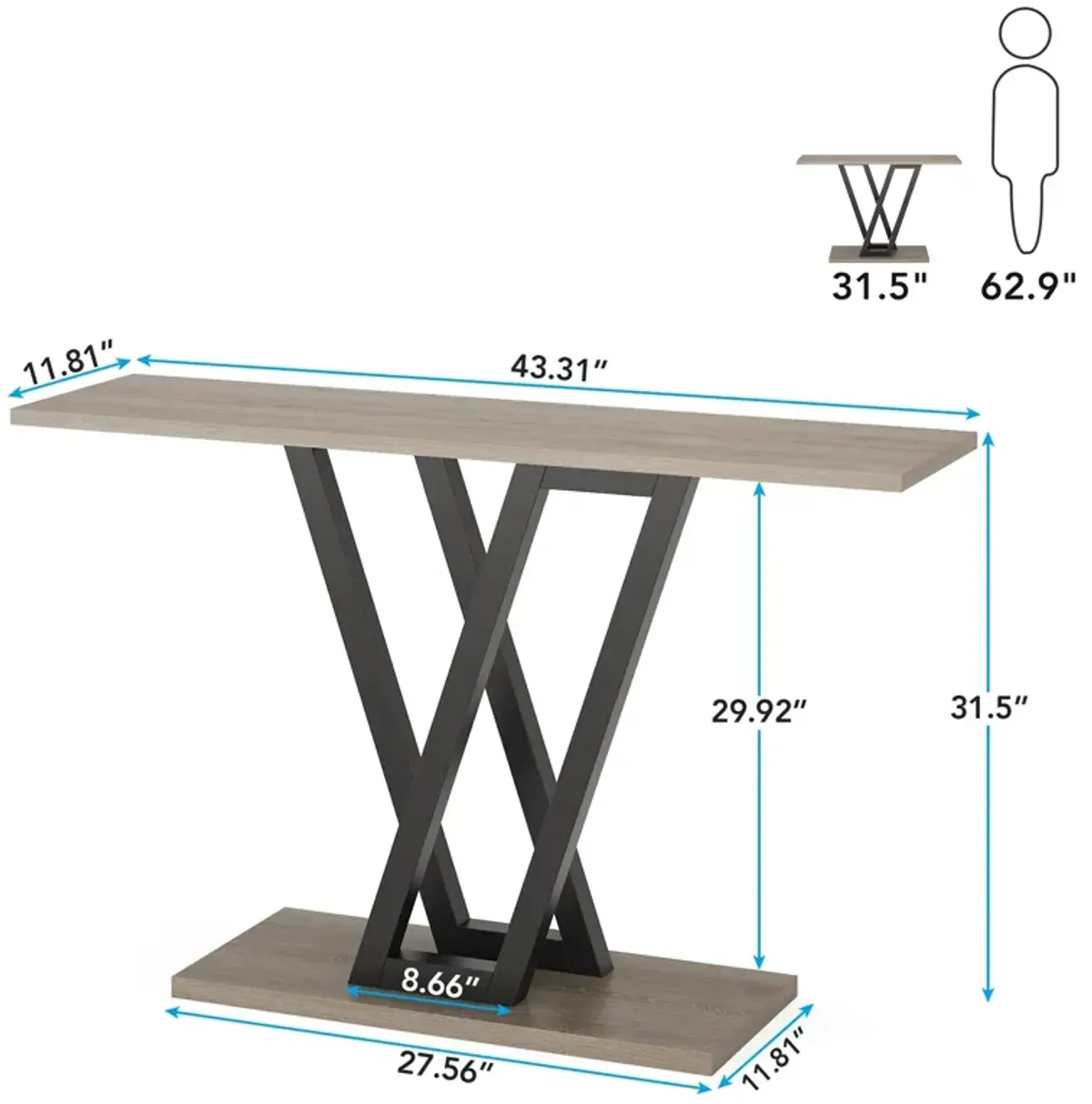 Tribesigns 43 Inch Console Table Industrial Entryway Hallway Table Living Room Furniture