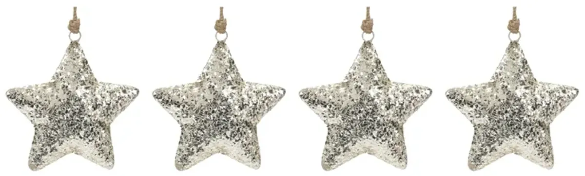 Set of 4 Mosaic Metal Star Ornaments – Intricate Star Ornaments with a Mosaic Finish for Holiday and Seasonal Decor